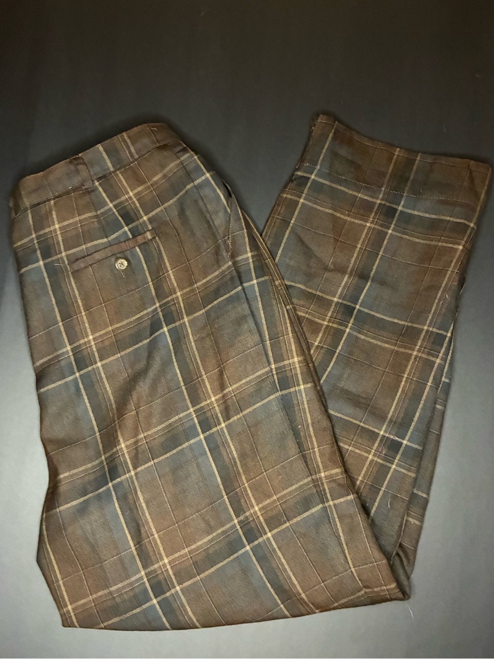 Ralph Lauren 100% Wool Brown and Blue Plaid Dress Pants